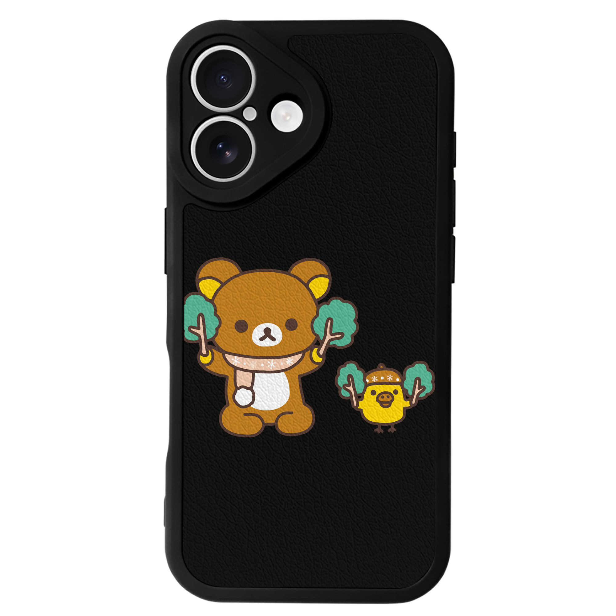 （画像用） リラックマ リラックマ キイロイトリ Rilakkuma Korilakkuma Kiiroitori 【iPhone 16シリーズ対応】シリコンスマホケース（レザー調） 材質：シリコン